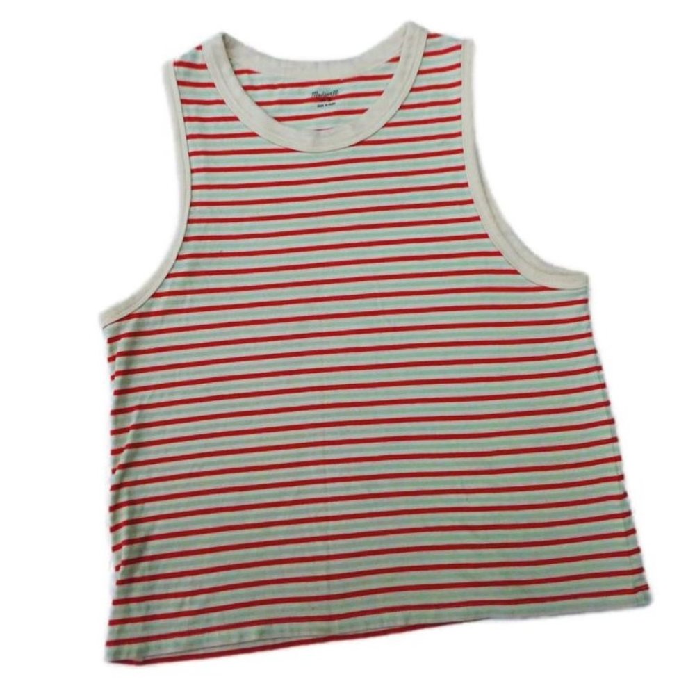 Madewell Tee Tank Crew Neck Stripe Red Green Cream S Small
